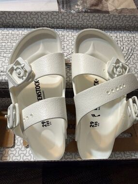 Birkenstock White Two-Strap EVA Kids Sandals with Buckles